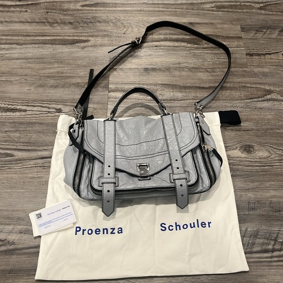 Proenza Schouler PS1 Zip Paper Lambskin Leather Dove Grey Shoulder Bag - Picture 2 of 16